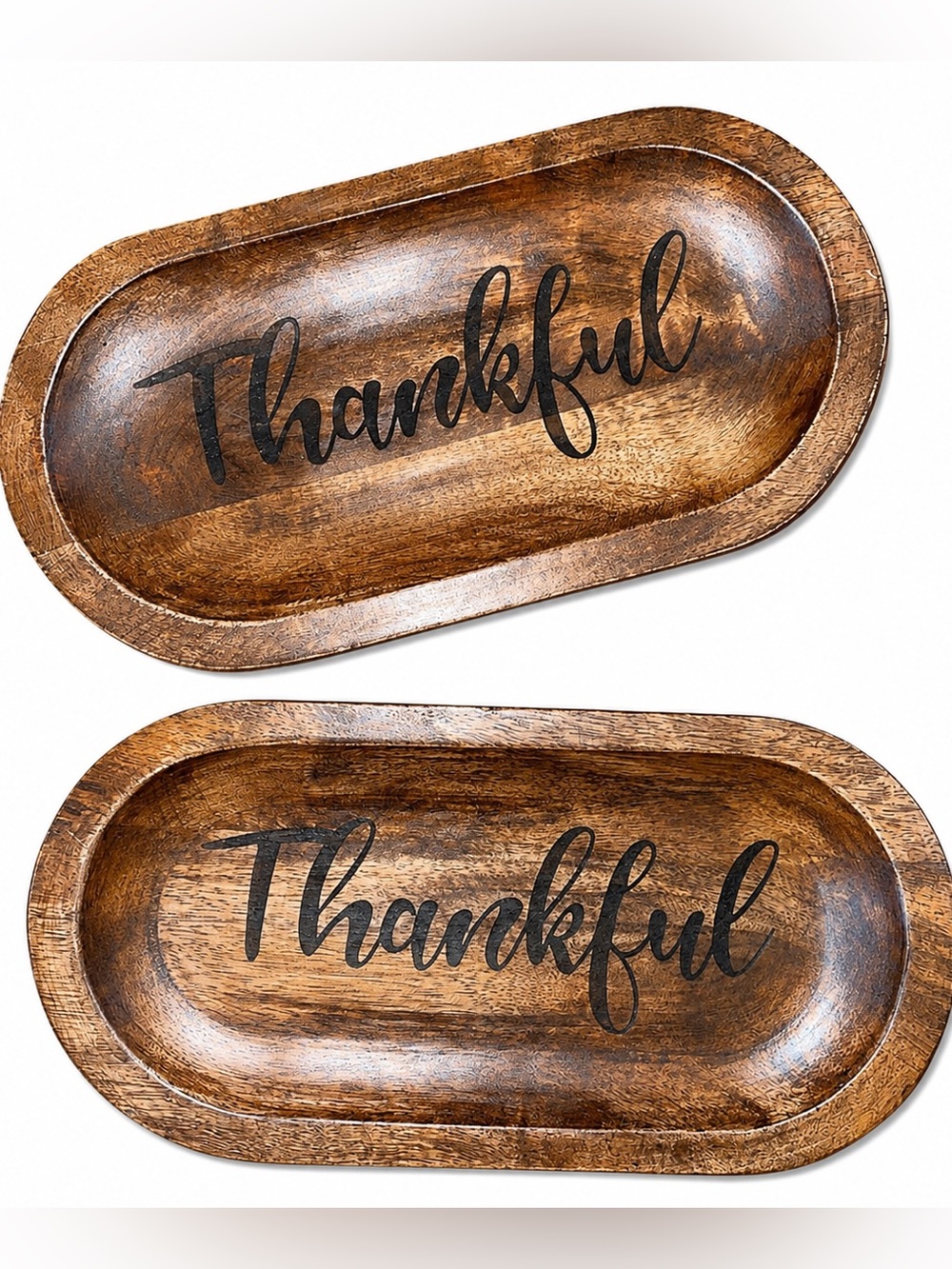 Thankful Wooden Trays Set of 2 | Rustic Thanksgiving Fall Decor